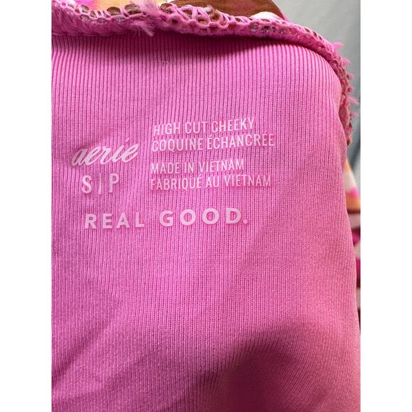 Aerie Floral Bikini Bottoms Pink Brown High Cut Cheeky Swimwear Size S Swimwear - Picture 2 of 5